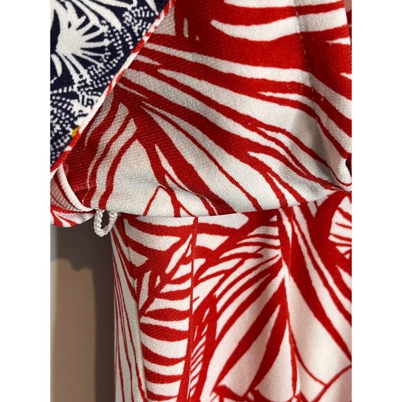 Maggy London Womens 4 Red Blue Floral Short Sleeve Sheath Dress - Picture 7 of 12